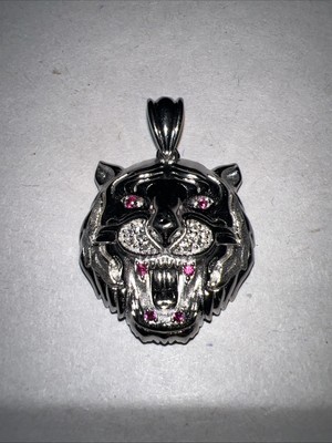 Loin Head Sterling Silver Rhodium Plated Pendant With 6 Colored Stones