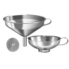 Stainless Steel Funnel 2 Pack Kitchen Funnels with Removable Strainer, Wide M...