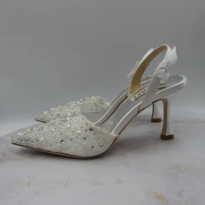 Badgley Mischka Shoes Womens Size 5 White Satin Heels Bridal Slingback Brenna