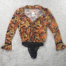 Free People Intimately Floral Bodysuit Midnight Combo Bell Sleeve NWT Size M