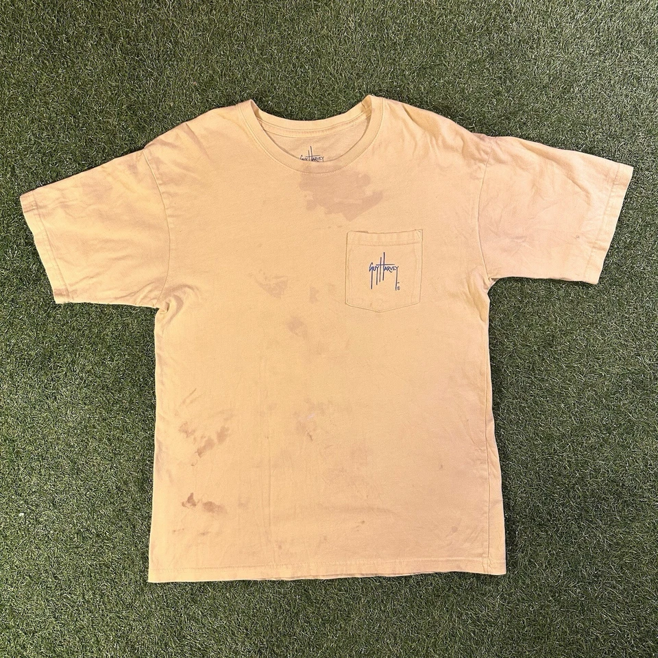 Guy Harvey Shirt Men Med Yellow Marlin Fish Graphic Back Pocket Logo Front Tee - Image 4 of 4