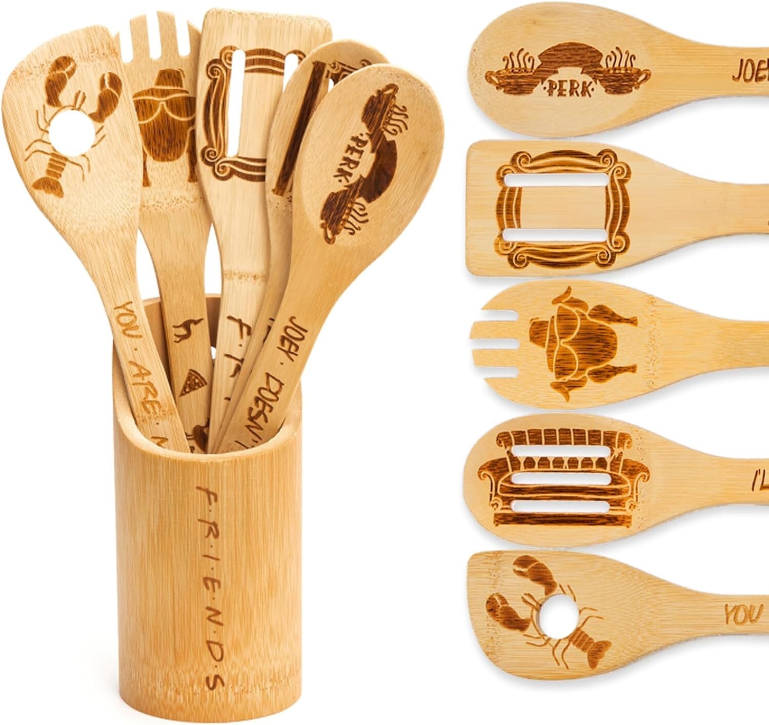 Friends Wooden Spoons for Cooking Bamboo Kitchen Utensils Set TV Show
