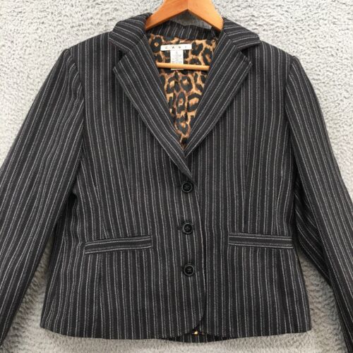 Cabi Cropped Blazer Jacket Womens 12 Black Striped Button Up Notch Lapel Office - Picture 2 of 20