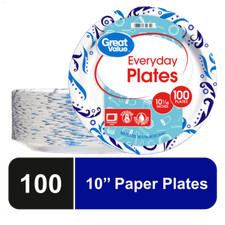 Great Value Everyday Paper Plates, 10-Inch Disposable, 100 Count