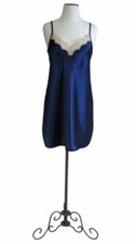 Shadowline Satin Chemise Nightgown Size 1X Navy Blue Style 4505