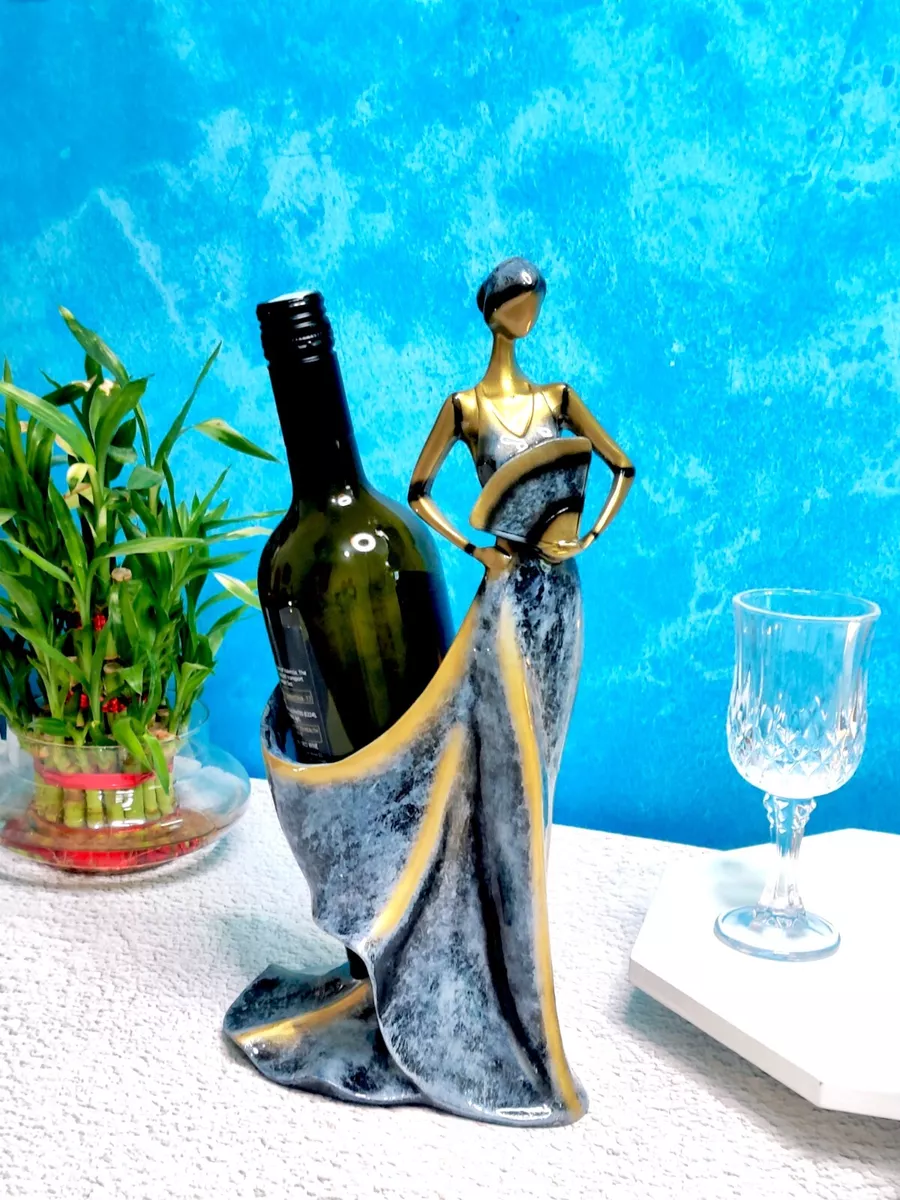 Handicrafted wine bottle holder Antique Lady figurine Showpiece for decoration