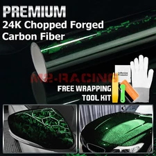 24K Chopped Forged Carbon Fiber Gloss Venom Green Vinyl Wrap Sticker Decal Sheet