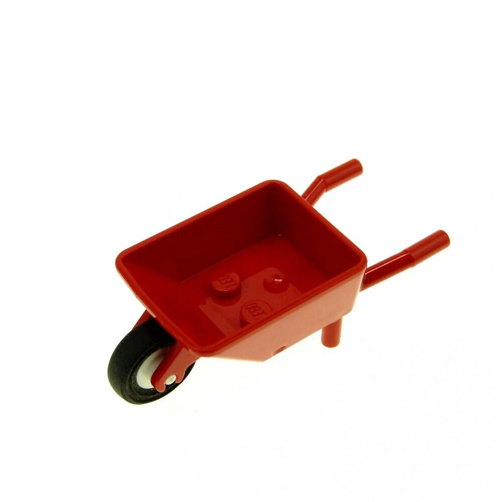 1x Lego Figurines Accessories Wheelbarrow Red Rounded Wheel White Cart Garden