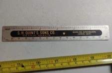 Vintage S. H. Quint's Sons Co Philadelphia Advertising Metal Ruler