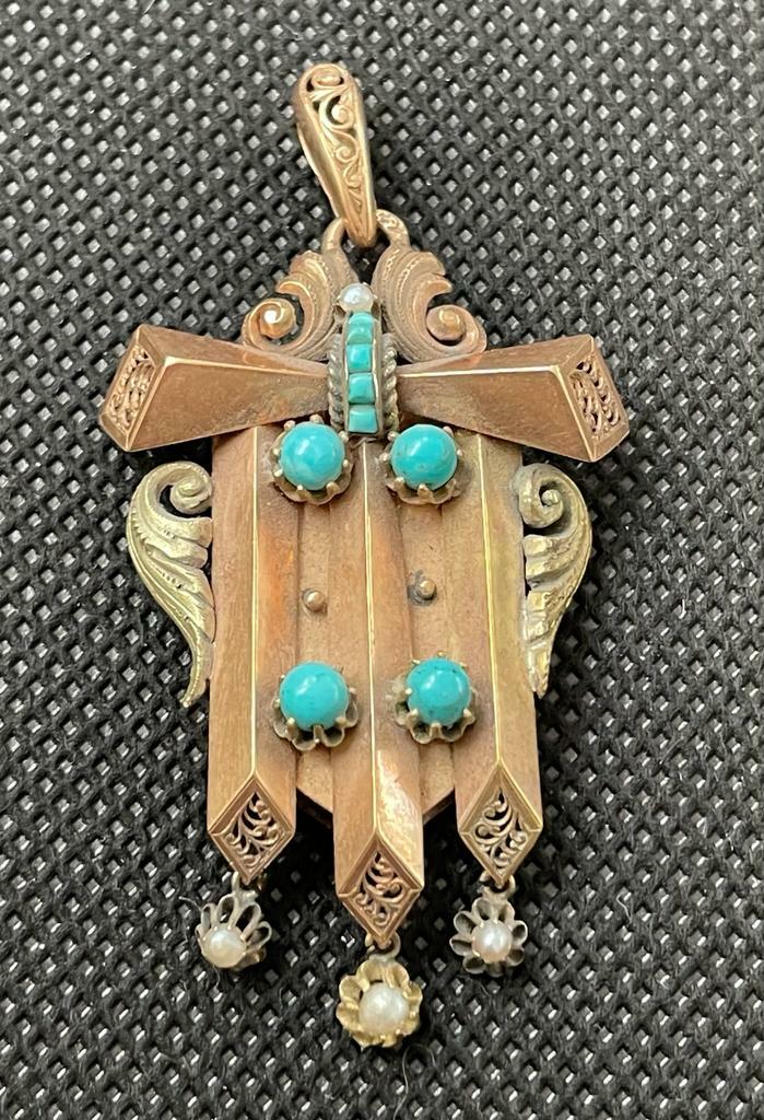 Antique Russian Stone 10k Rose Gold Hinged Cross Box Necklace With