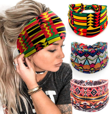 Turban Twist Knot Sportbandband Print Elastic Head Hair Band Gym Yoga   B