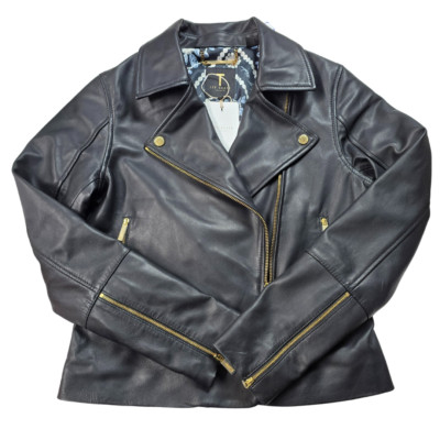 Ted Baker Lizia Womens Black Biker Jacket Pure Leather Minimal