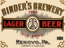 Binders Beer of Renova, Pennsylvania NEW Metal Sign: Large Size - 12 x 16"