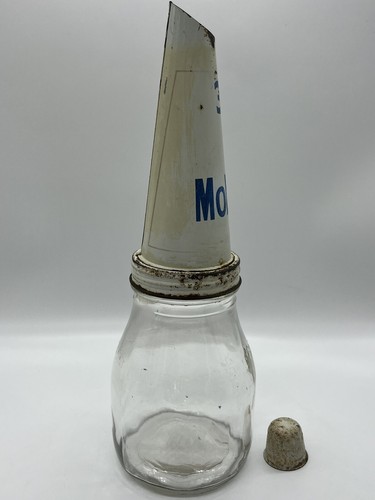 Vintage Mobiloil A 30 Oil Bottle Tin Top Pourer Pint Bottle - Picture 5 of 9