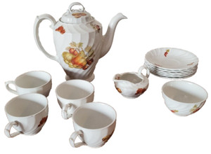 13 Piece Burleigh Ware Ironstone Fruit Motif Coffee Set, Burgess & Leigh