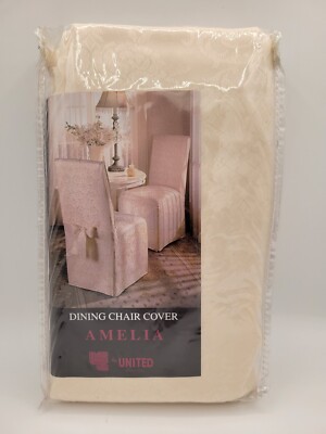 Brand New IVORY Jacquard Print Armless Dining Chair Covers 43  Polyester