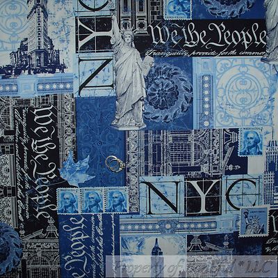 BonEful Fabric FQ Cotton Quilt Blue NYC New York City 911 America Patchwork Word