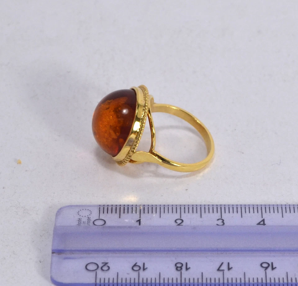 ANELLO IN ARGENTO DORATO  925 CON  AMBRA E TRECCIA NON REGOLABILE       AGNK 084 - Immagine 3 di 3