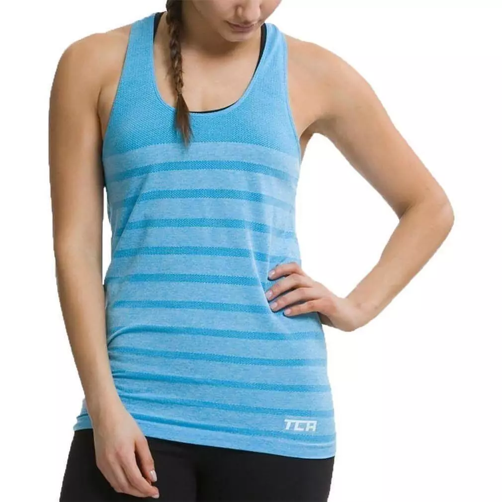 TCA Womens Sports Vest Blue Breathable Gym Running Training Workout Tank Top