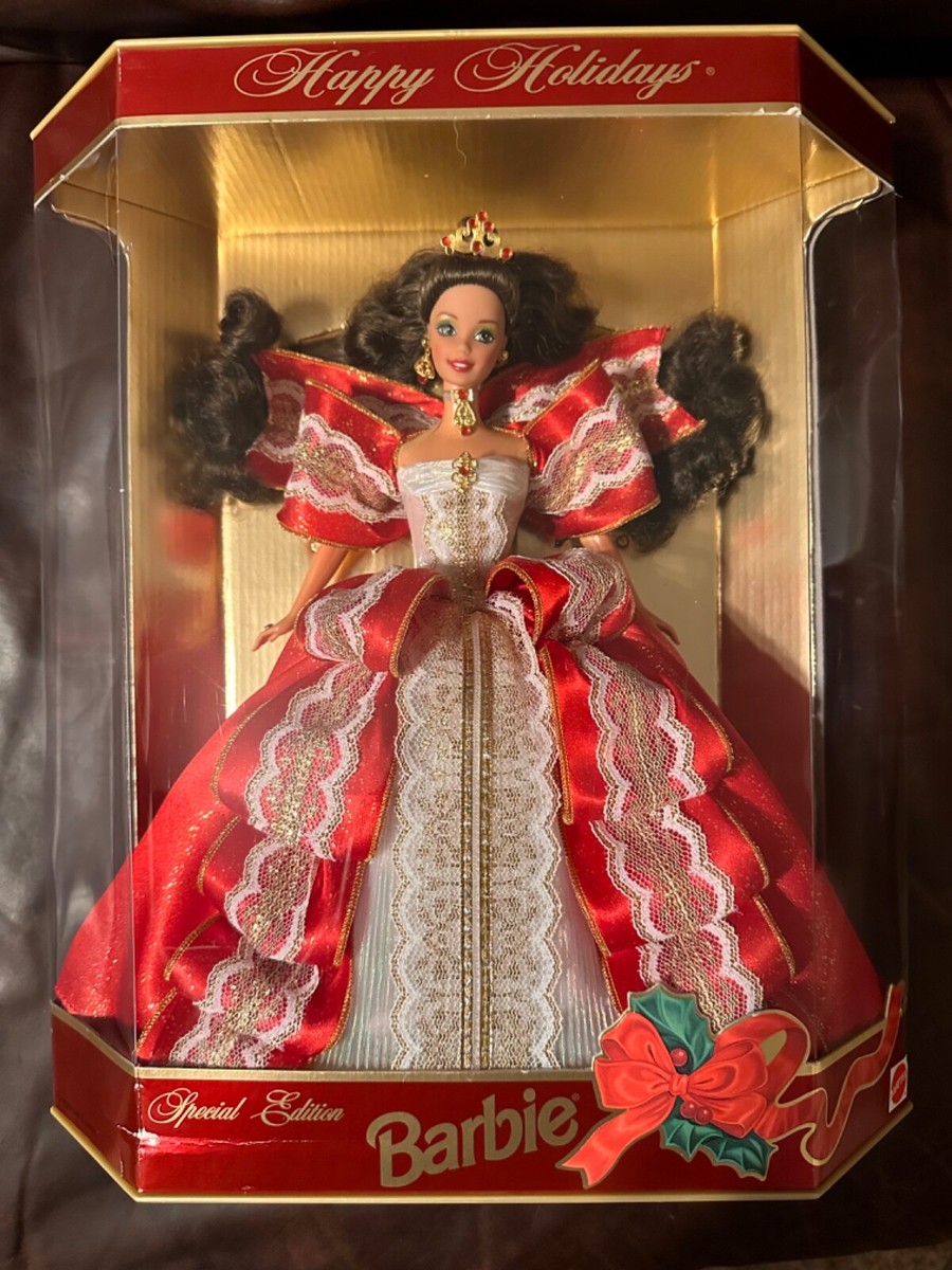 RARE 1997 Misprint Green Eyes Holiday Barbie Happy Holidays Gold
