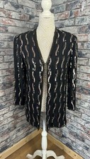 Vintage Frank Usher Women’s Black 100% Silk Sequinned Jacket Size S Small