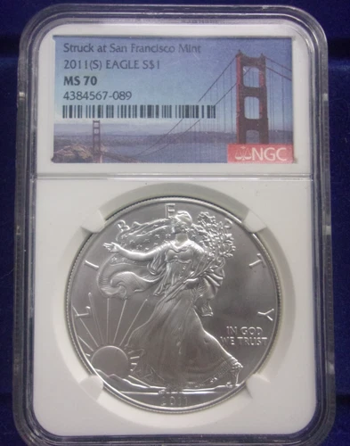 2011 S Silver Eagle MS70 NGC Struck At San Francisco Mint Golden Gate Bridge