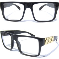Bold Frame Clear Lens Eye Glasses Metal Link Side Chain Arm Square Classic Large