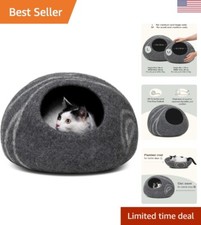 Premium Felt Cat Bed Cave - Handmade 100 Merino Wool - Dark Grey - Large