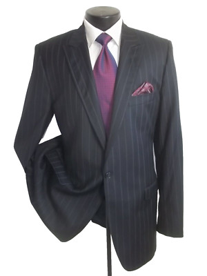 Dolce & Gabbana black chalk striped 1button peak lapel slim wool coat jacket 42L