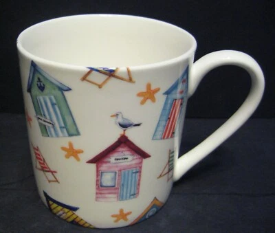 R A LAWRENCE Extra Large Fine Bone China One 1 Pint Pot Mug Rik's Beach Hurt Decorated in UK