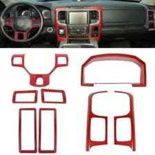 8x Steering Wheel Dashboard Panel Trim Kit For Dodge Ram 1500 2010-17 Red Carbon