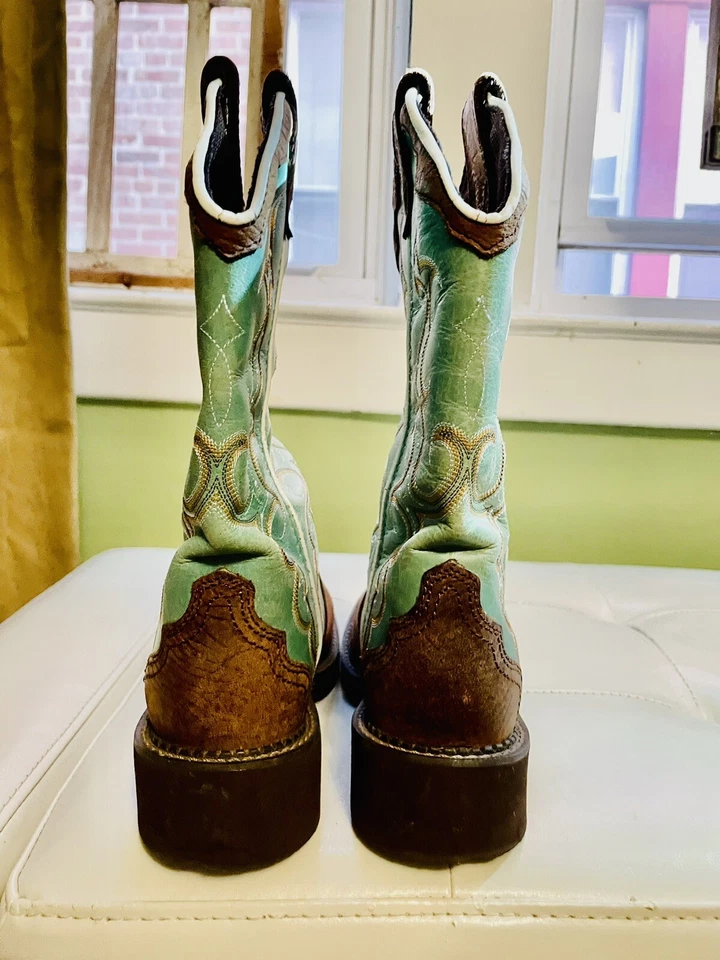 Botas vaqueras de cuero con punta cuadrada Justin Campus turquesa y marrón 6,5 de colección Foto 4 de 4