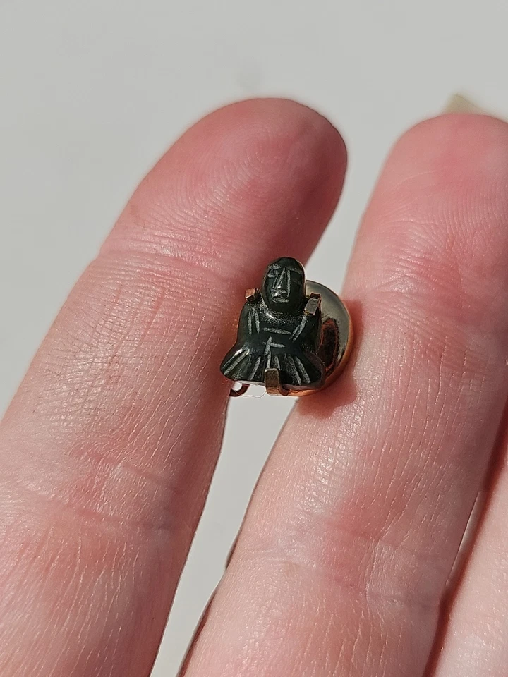 Vintage Gold Tone Metal Green Jade Dynasty Swank Buddha Cufflinks & Tie Tack Set - Image 4 of 4