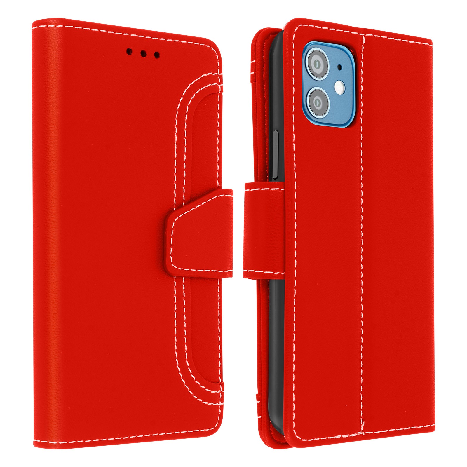Étui portefeuille iPhone 12 Mini rouge antichoc avec porte-carte