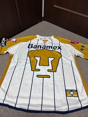 PUMAS UNAM 03 04 Vintage Home Football Shirt Gold White Pinstripe Rare