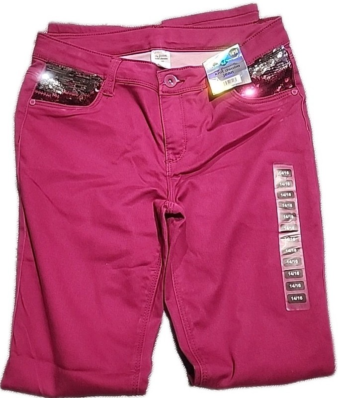 Member's Mark My Favorite Knit Denim Jean Girl's 14/16 Sequined Pocket Fushia