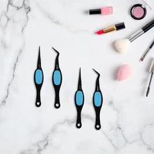 4pcs Reverse Action Tweezers Precision Manicure Nail Design Tool Eyebrow Care &