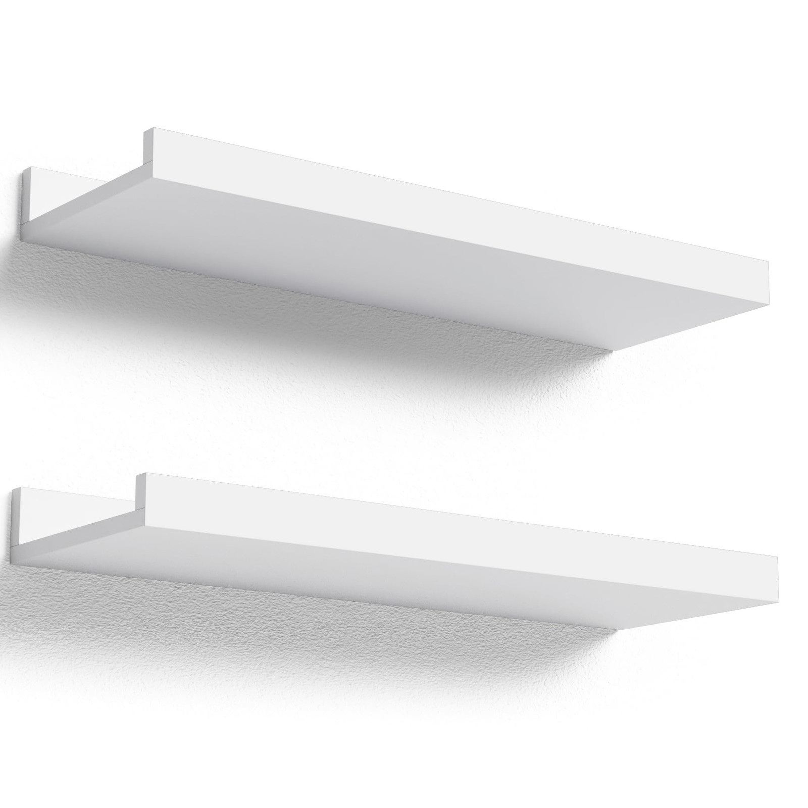 Modern White Floating Shelves Set of 2 - Wall Mounted for Bedroom Nursery or Office
