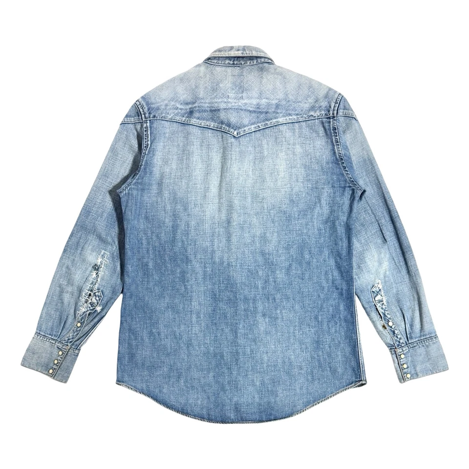 Visvim Made in Japan Faded Repaired Western Denim Pearl Snap Shirt (3) Large - Image 2 of 4
