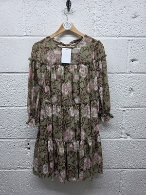 Ted Baker Printed GGT Tiered Swing Dress Bunnooin Khaki Size Size 8 UK