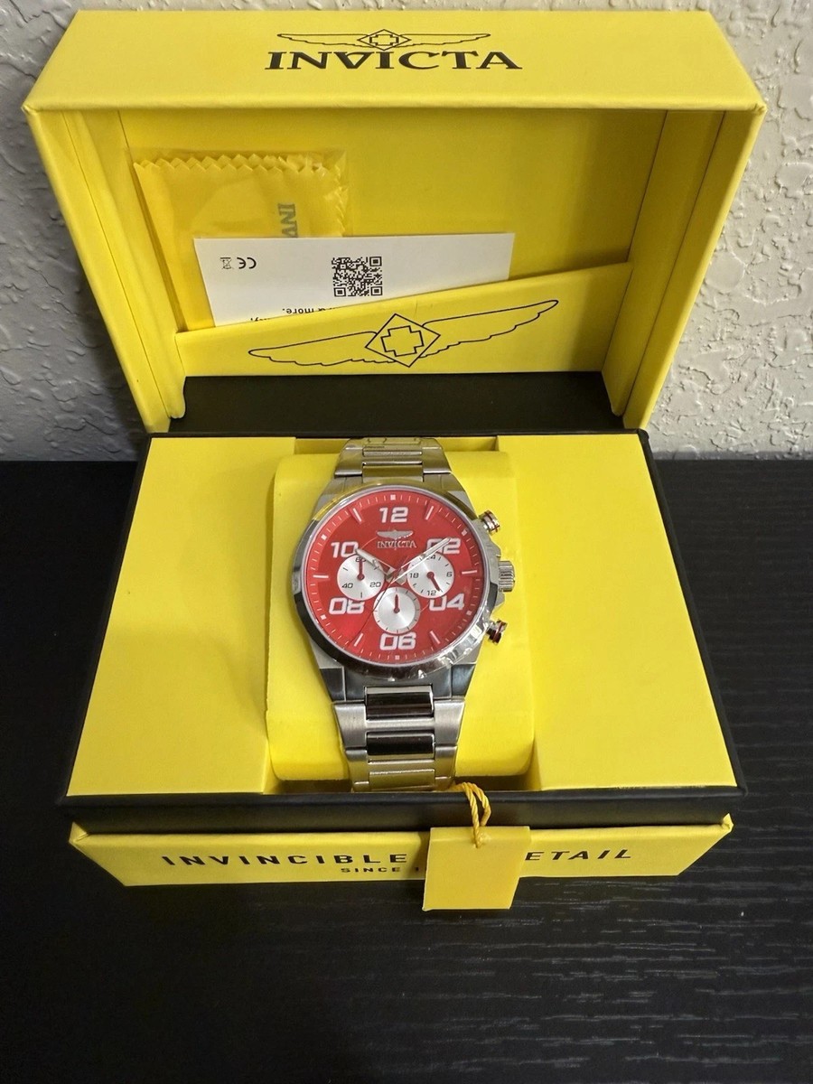 Authentic Invicta 50426 Quartz Watch Red Dial Stainless Steel 44mm