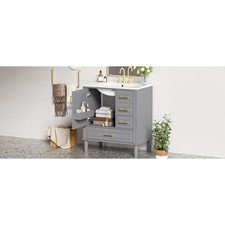 30" Bathroom Vanity with Ceramic Sink, Door with Built-in Shelf,