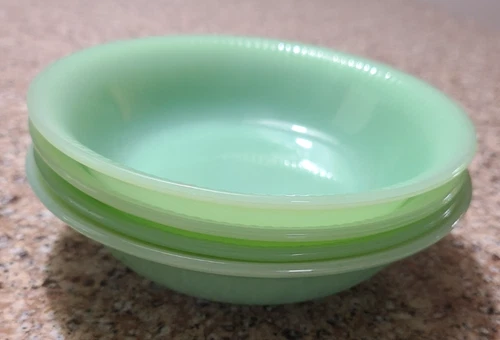 4 Fire King Jane Ray Jadeite (Ribbed) Bowls Just Under 6"