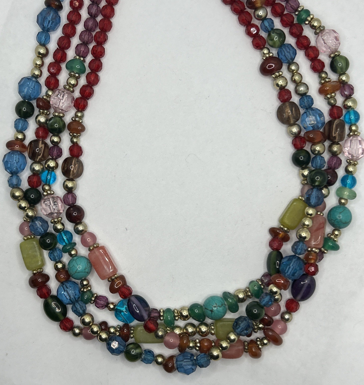 Multi Colored Multi Beaded 4 Multi Strand Necklac… - image 1