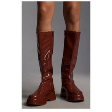 NEW Circus NY  Sam Edelman Women's 6 Kimberly Patent Platform Boots Sepia Brown