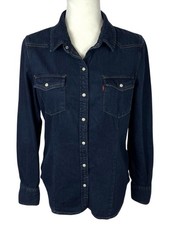 Levi's Women's Western Denim Pearl Snap Long Sleeve Shirt Size M Dark Wash