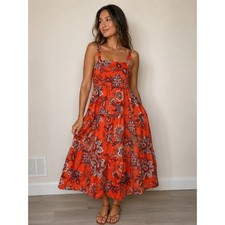 Rhode x Target Orange Floral Tiered Smocked Midi Dress Womens Plus Size 1X