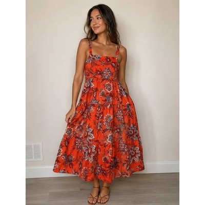 Rhode x Target Orange Floral Tiered Smocked Midi Dress Womens Plus Size 1X
