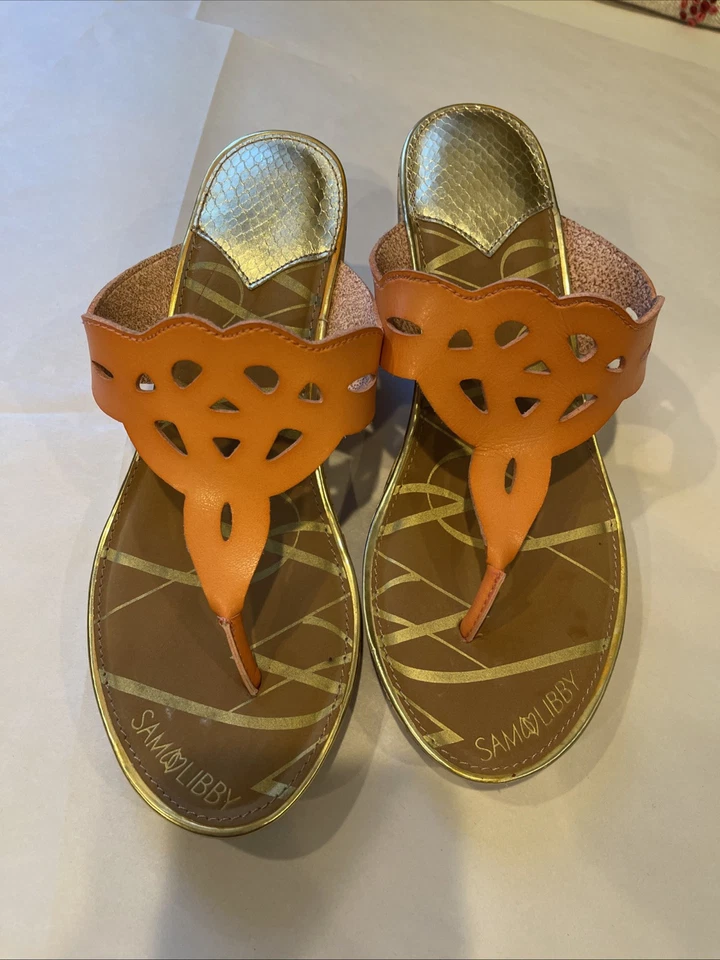 Sandalias Sam and Libby Naranja Corte Slide Natalie 2.5" Corcho Cuña Talla 8 Foto 2 de 4