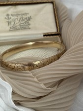 Vintage 1/5 9ct Gold Metal Core Bangle Engraved floral Statement Elegant Unique